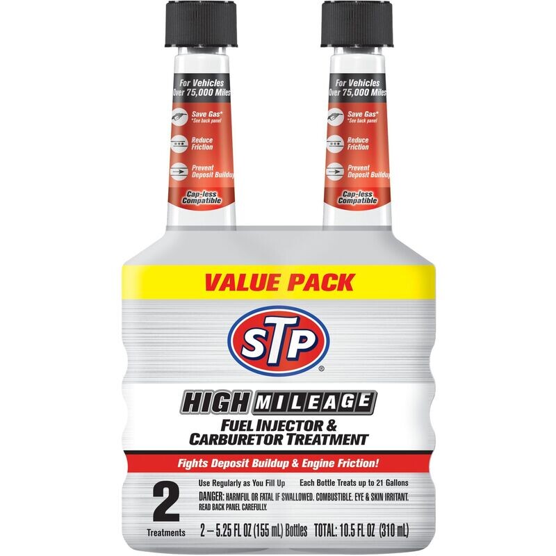 STP ADDITIVES 5.25 OZ 2PK HIGH MILEAGE FUEL INJECTOR & CARBURETOR TREATMENT