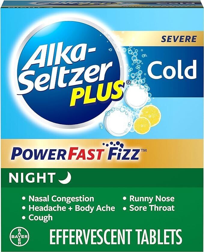 ALKA SELTZER SEVERE COLD NIGHT TABLET 2 CT LEMON