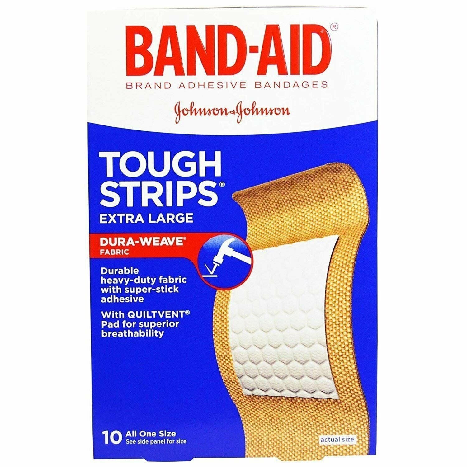 BAND-AID BANDAGE 10 CT TOUGH STRIPS EXTRA LARGE