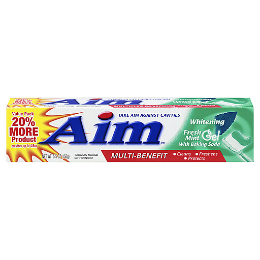 AIM TOOTHPASTE 5.5 OZ WITNG WT BKNG SODA FRESH MINT -90