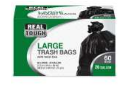 REAL TOUGH TRASH BAG 26 GL 60 CT TWIST TIE BLACK