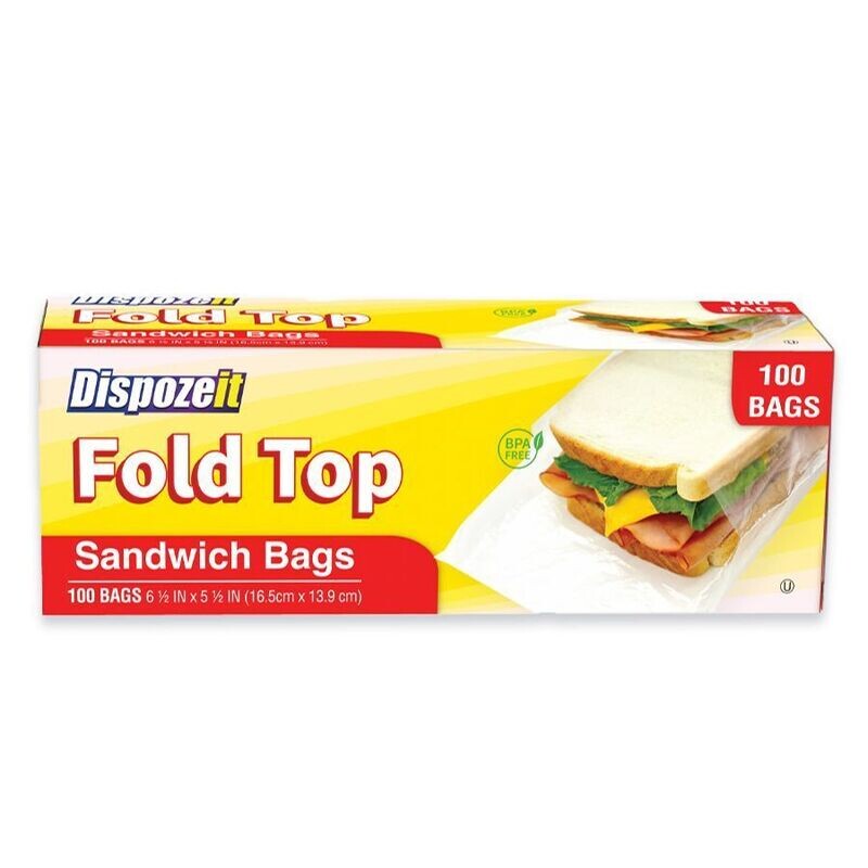 DISPOZEIT SANDWICH BAG 100 CT HEAVY DUTY FOLD & LOCK