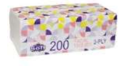 FACIAL TISSUE 1 PK 2 PLY 200 SHEET 7.5 IN X 7.5 IN SOFT PACK