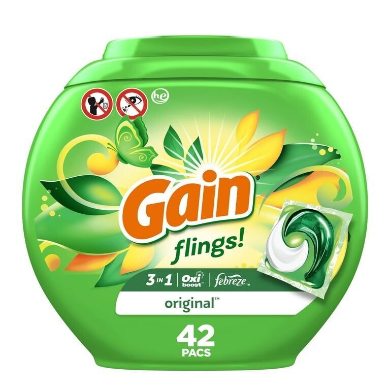 GAIN LAUNDRY PODS 42 CT 3 IN 1 ORIGINAL OXI / FABREZE