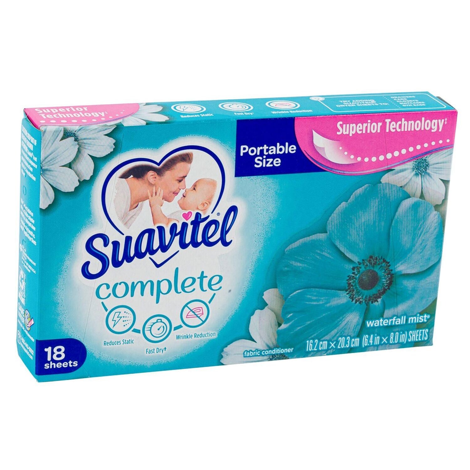 SUAVITEL DRYER SHEETS 18 CT WATERFALL MIST