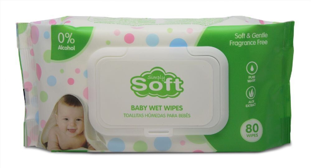SIMPLY SOFT BABY WIPES 80 CT GREEN WITH LID