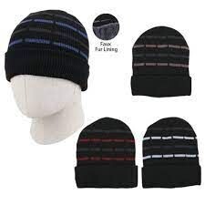 THERMAXXX MEN'S HAT 1 PK WITH FUR LINING DASH STRIPES