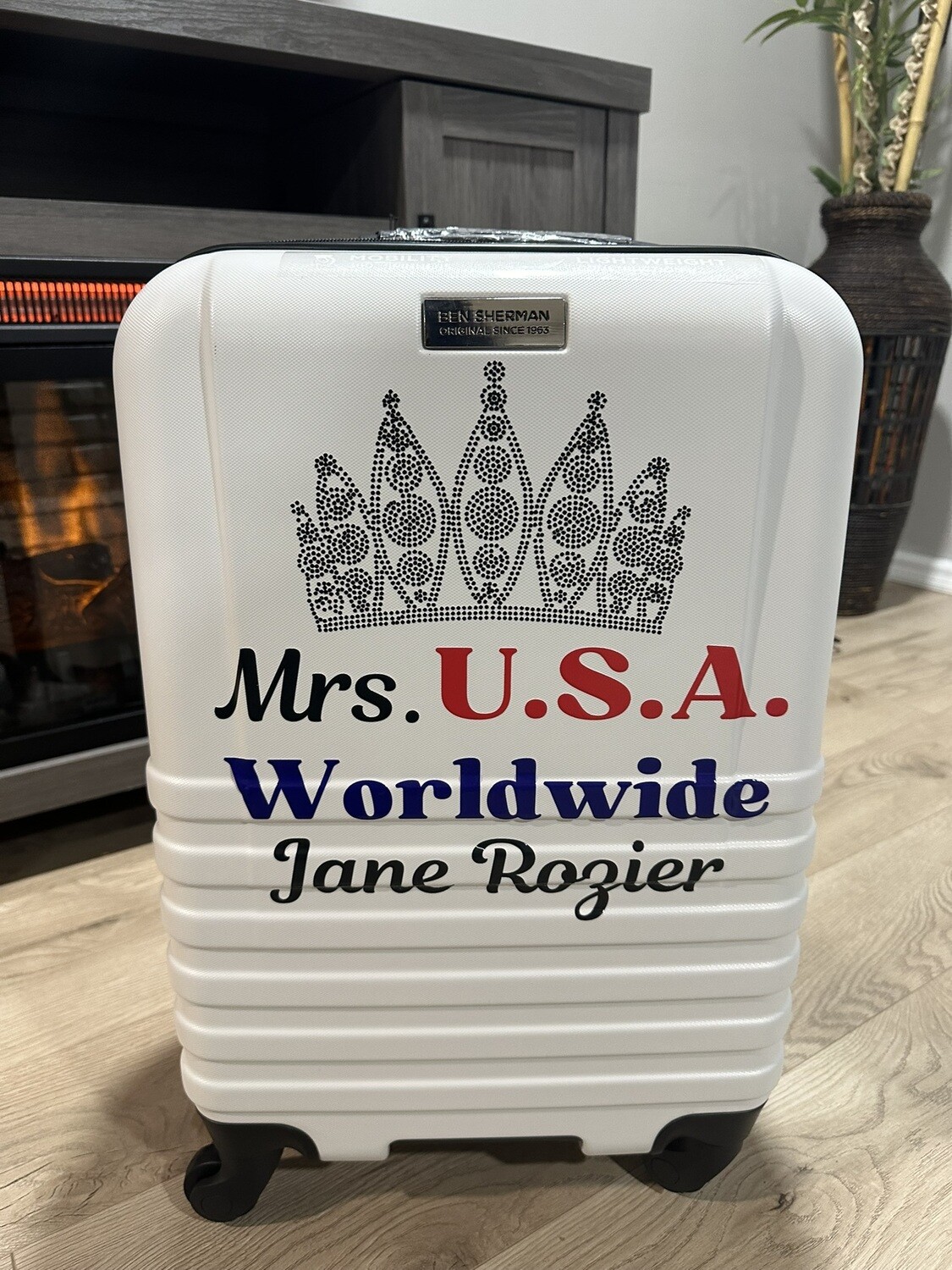 Custom Titleholder Travel Upright Luggage, White, 20-Inch, Spinner Carry On