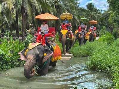 Maeklong Train Market + Damnoen Saduak Floating Market + Elephant Riding