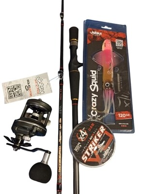 Combo Jigging 1: Jatsui Intrepid Jigger+Mulinello Tica Force Jig + Trecciato Striker X4 300mt 0,25mm  + Crazy Squid