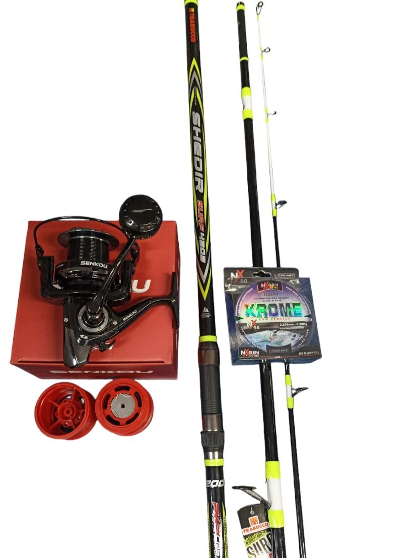 Combo Surf Casting 3: Trabucco Shedir 200gr  + Mulinello Senkou + Filo Colmic