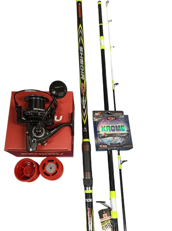 Combo Surf Casting 3: Trabucco Shedir 200gr  + Mulinello Senkou + Filo Colmic