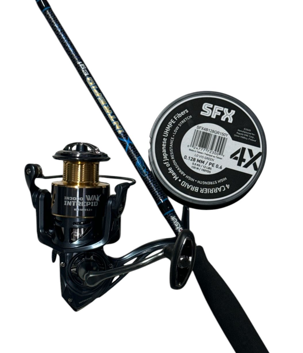 Combo Eging 1: Canna Jatsui Intrepid Egi 8' #2.2-3.5 + Mulinello Wax Intrepid 3000 + SFX 4X 0,12