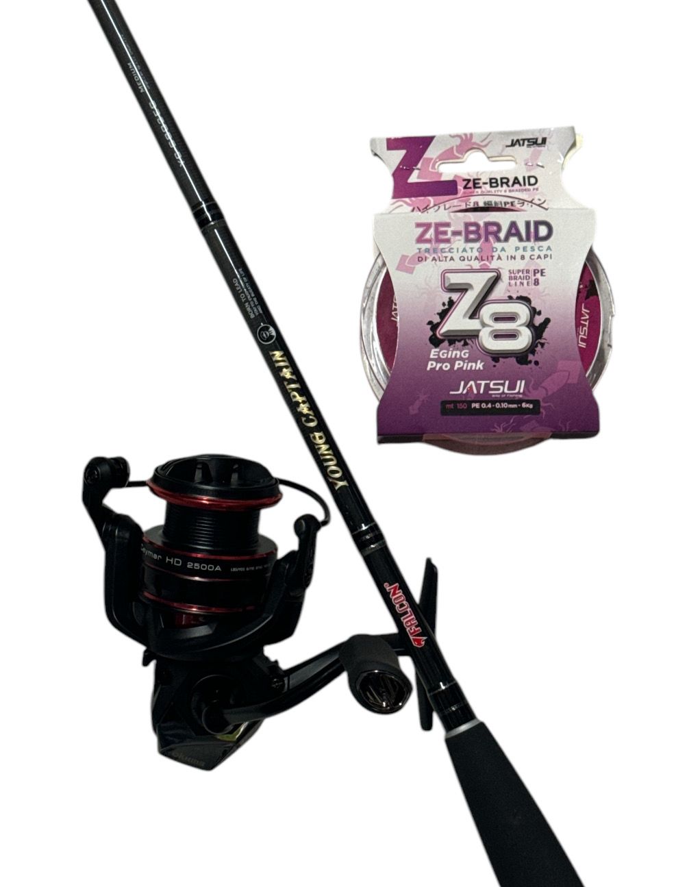 Combo Eging 3: Canna Falcon Young Captain 8' #2.5-4.0 + Mulinello Okuma Ceymar HD 2500 + Jatsui ZE-Braid 0,10mm Pink