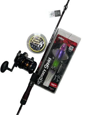 Combo Jigging 4: Falcon Vertical Killer + Tica OX Jigger XJ5HL + Duel Super Wire x8 300mt +  Crazy Squid