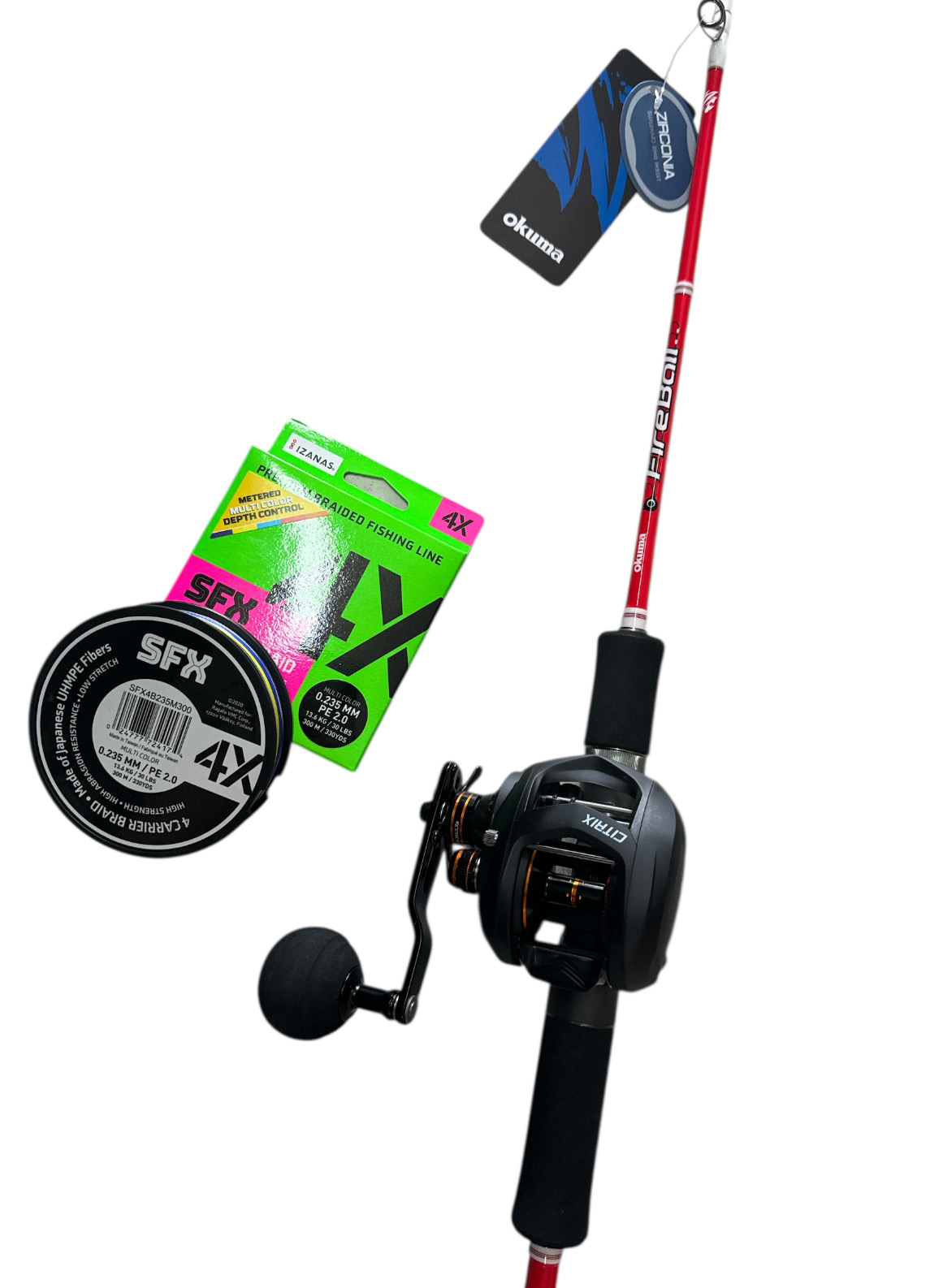 Combo Jigging Fireball X Citrix: Okuma Fireball + Mulinello Okuma Citrix + Treccia Sufix SFX  4X 300mt 0,235mm