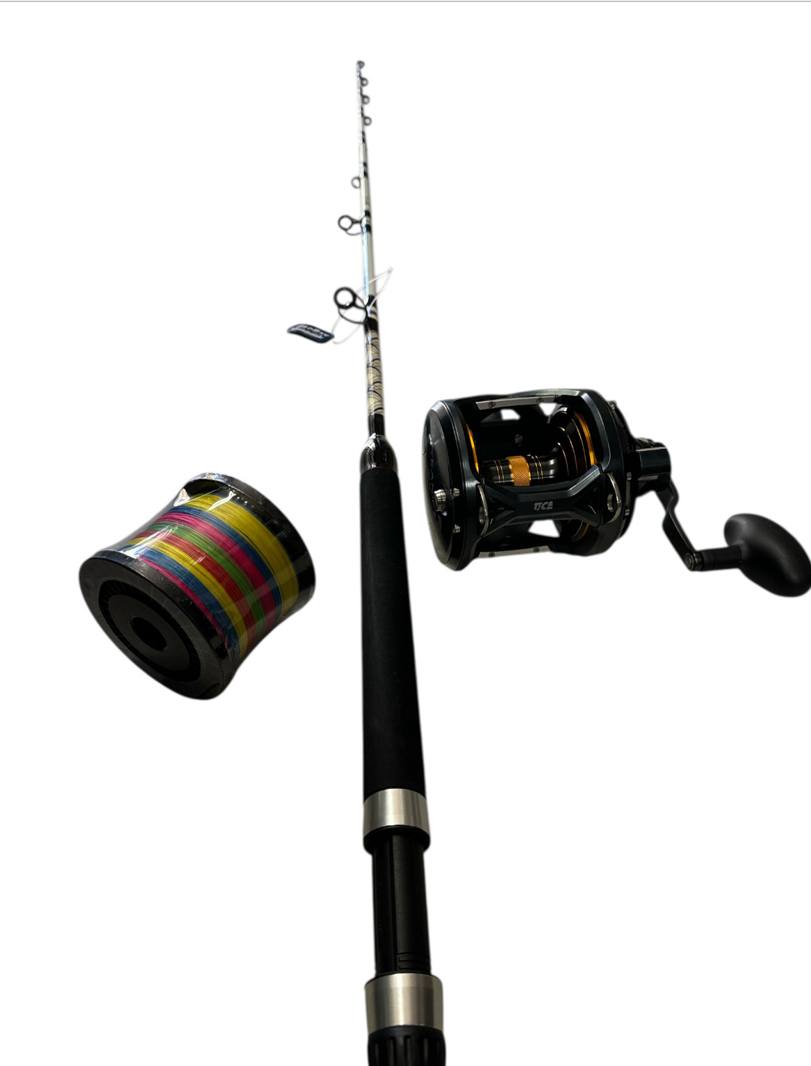 Combo Big-Game1: Falcon Blue Arm Tuna Acid + Tica Oxean II 30 + Track X8 1000mt Multicolor 100lb