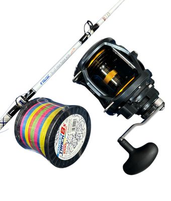 Combo Big-Game1: Falcon Blue Arm Tuna Acid + Tica Oxean II 30 + Track X8 1000mt 100lb