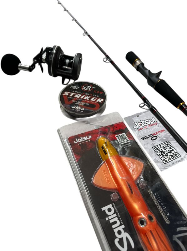 Combo Jigging 1: Jatsui Intrepid Jigger + Tica Force Jig 5HL + Striker X8 300mt 0,25mm  + Crazy Squid