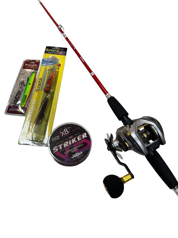 Combo Jigging 10: Falcon Peppers GRS 2.10mt 150gr + Tica Seabull 301H + Jatsui Striker x8 275mt 0.25mm + Olympus Inchiku + Sure Catch Metal Jig