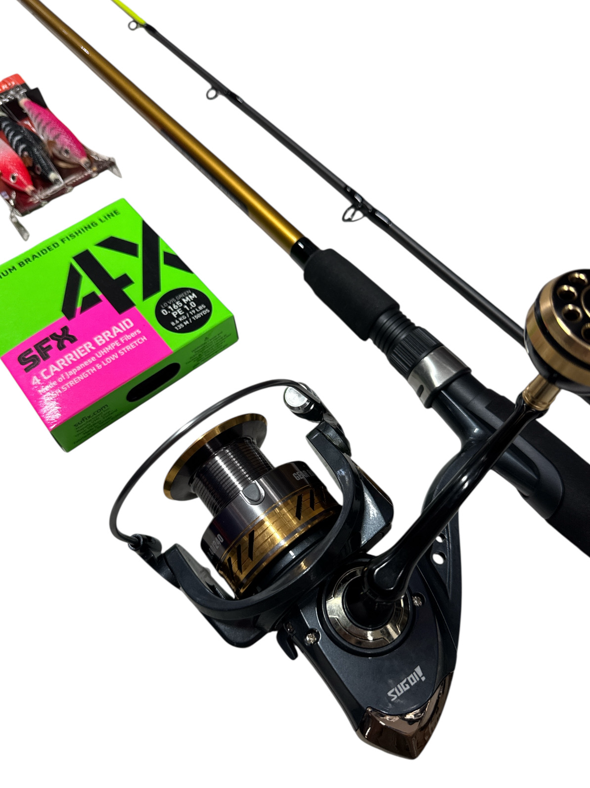 Combo Tataki 1: Sugoi Marvin + Akami Ardent 5500 + Sufix 135mt SFX 4X 0.165mm + Sugoi Egi Rig Hard