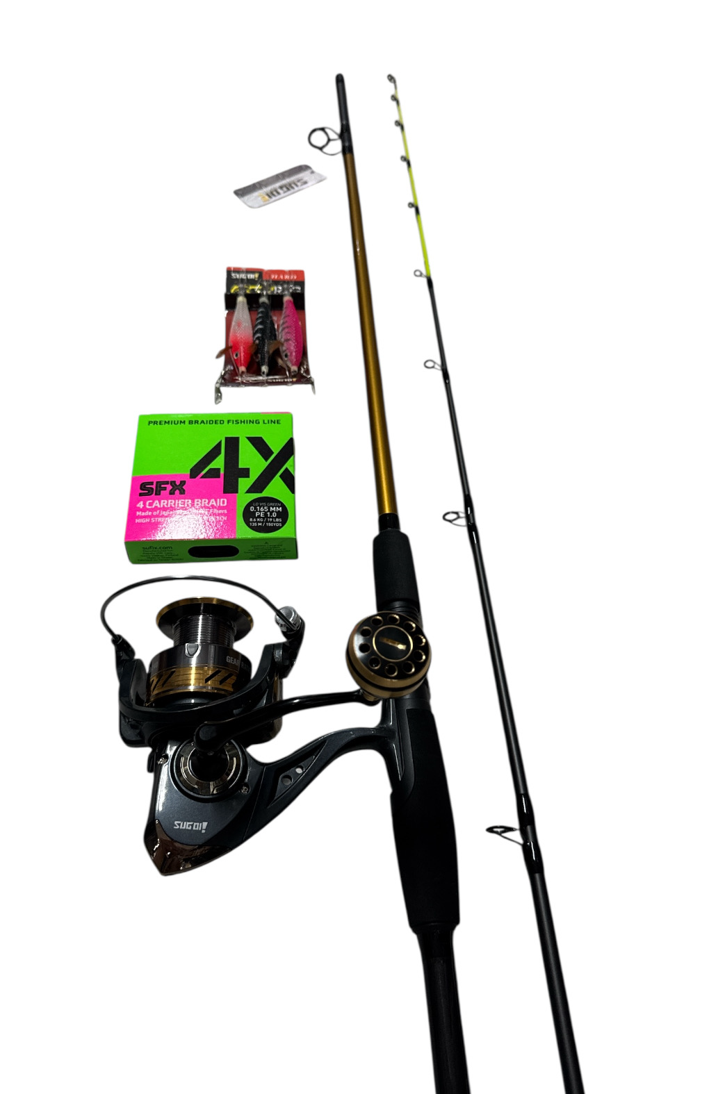 Combo Tataki 1: Sugoi Marvin + Akami Ardent 5500 + Sufix 135mt SFX 4X 0.165mm + Sugoi Egi Rig Hard