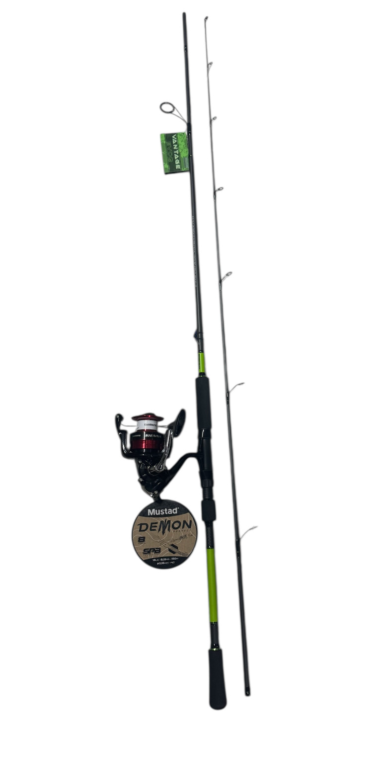 Combo Spinning Mustad Evo Q Sienna:  Mustad Vantage Evo Q + Shimano Sienna 4000 + Mustad Demon X8 SPJ 0.16mm
