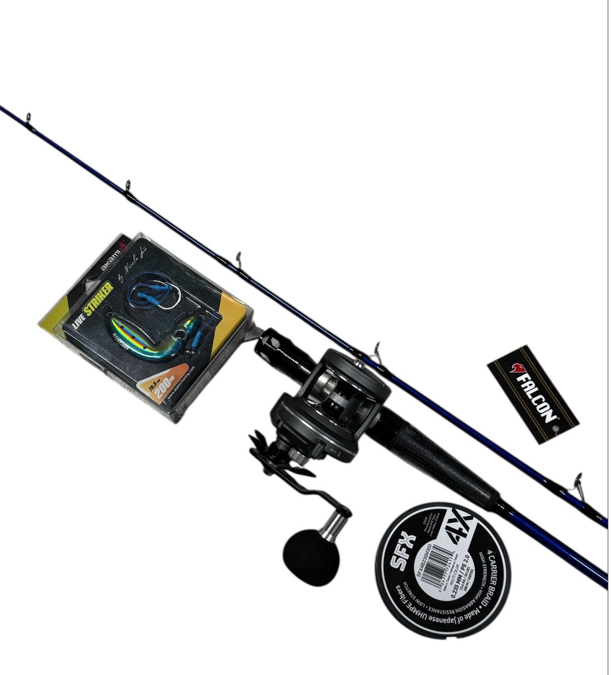 Combo Jigging 1: Falcon Verado Jigger + Tica Force Jig5HL + Sufix SFX4 0.235mm + Akami Live Striker 200gr Combo Jigging 1: Falcon Verado Jigger + Tica Force Jig5HL + Sufix SFX4 0.235mm + Akami Live Striker 200gr