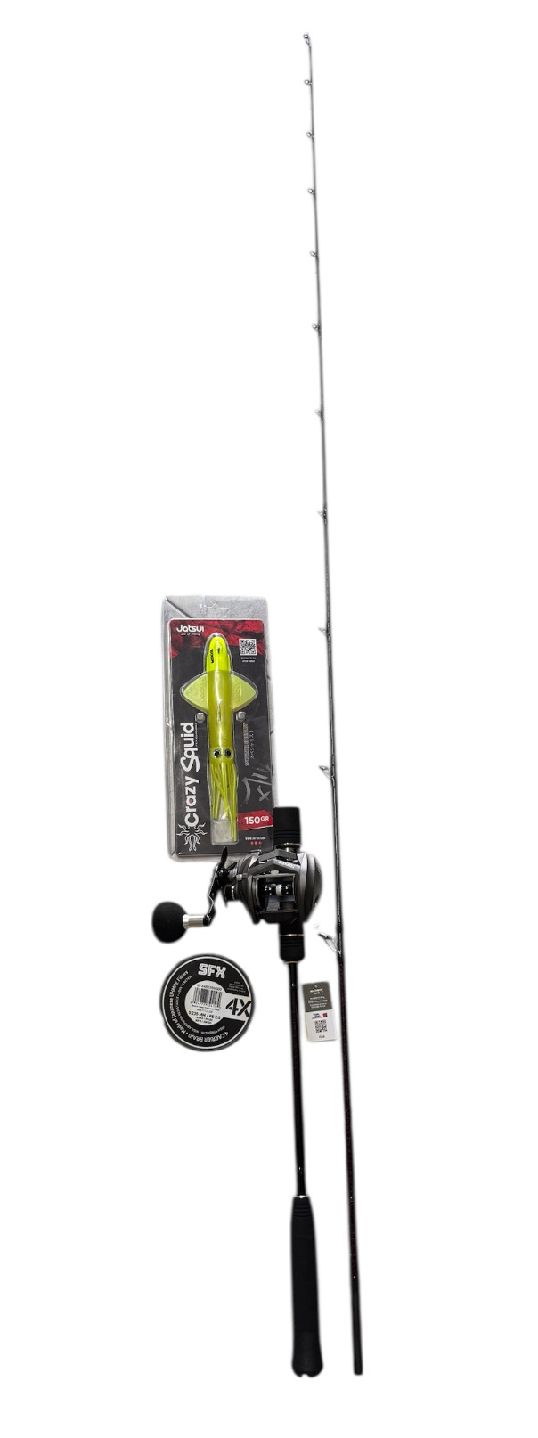 Combo Jigging Vertical X Titan: Falcon Vertical Killer + Tica Titan Claw 401H + SFX4 0.235mm + Jatsui Crazy Squid 150gr