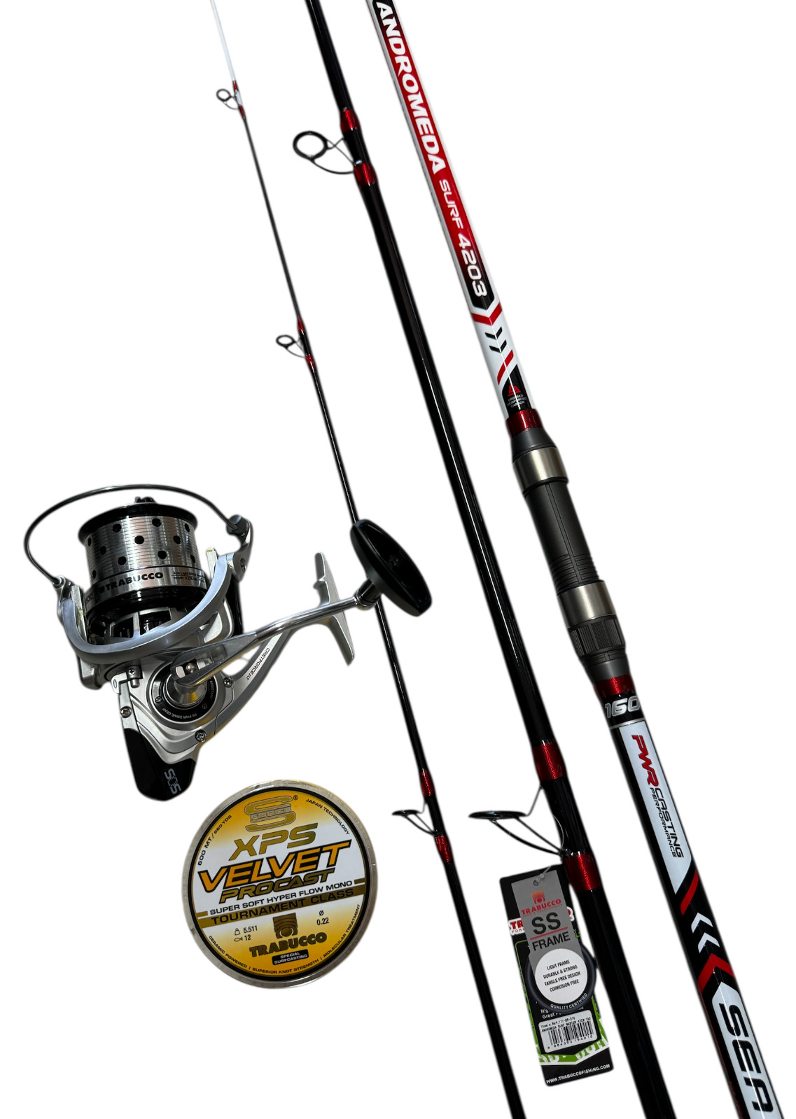 Combo Surfcasting 5: Trabucco Andromeda Surf 4.20m - 160g + Trabucco Castforce 6500 + Velvet Procast 0.22mm 600mt