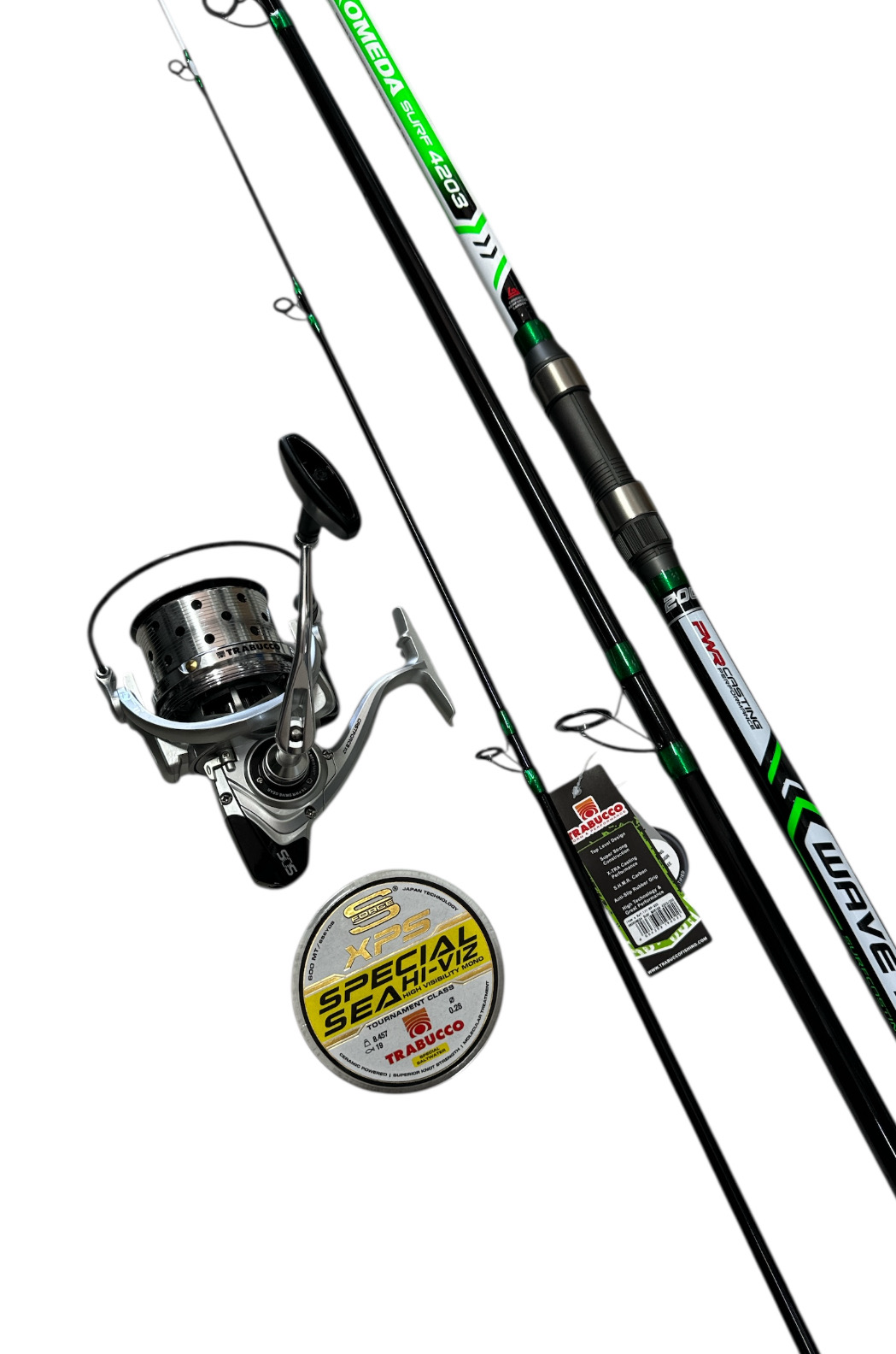 Combo Surfcasting 6: Trabucco Andromeda Surf 4.20m - 200g + Trabucco  Castforce 8000 + XPS Special Sea Hi-Viz 0.28mm 600mt