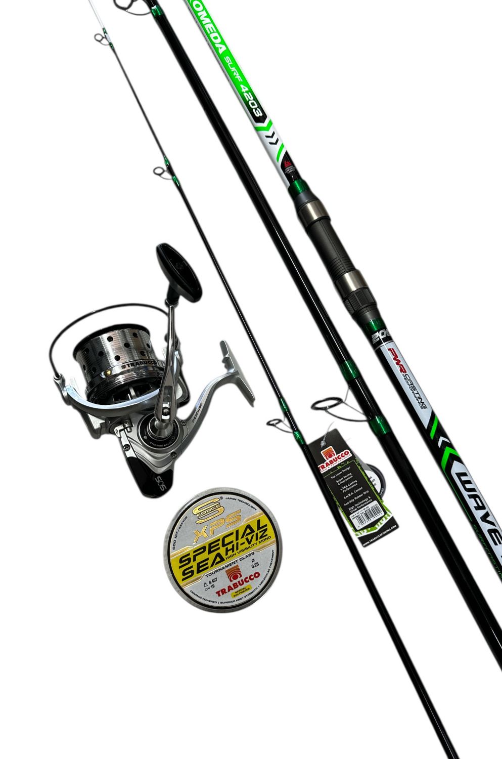 Combo Surfcasting 6: Trabucco Andromeda Surf 4.20m - 200g + Trabucco  Castforce 8000 + XPS Special Sea Hi-Viz 0.28mm 600mt
