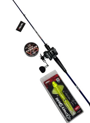 ?Best Price Combo Jigging Verado X Force: Falcon Verado Jigger 150-250gr + Tica Force Jig 5HL + Jatsui Striker X8 300mt 0.25mm + Jatsui Crazy Squid