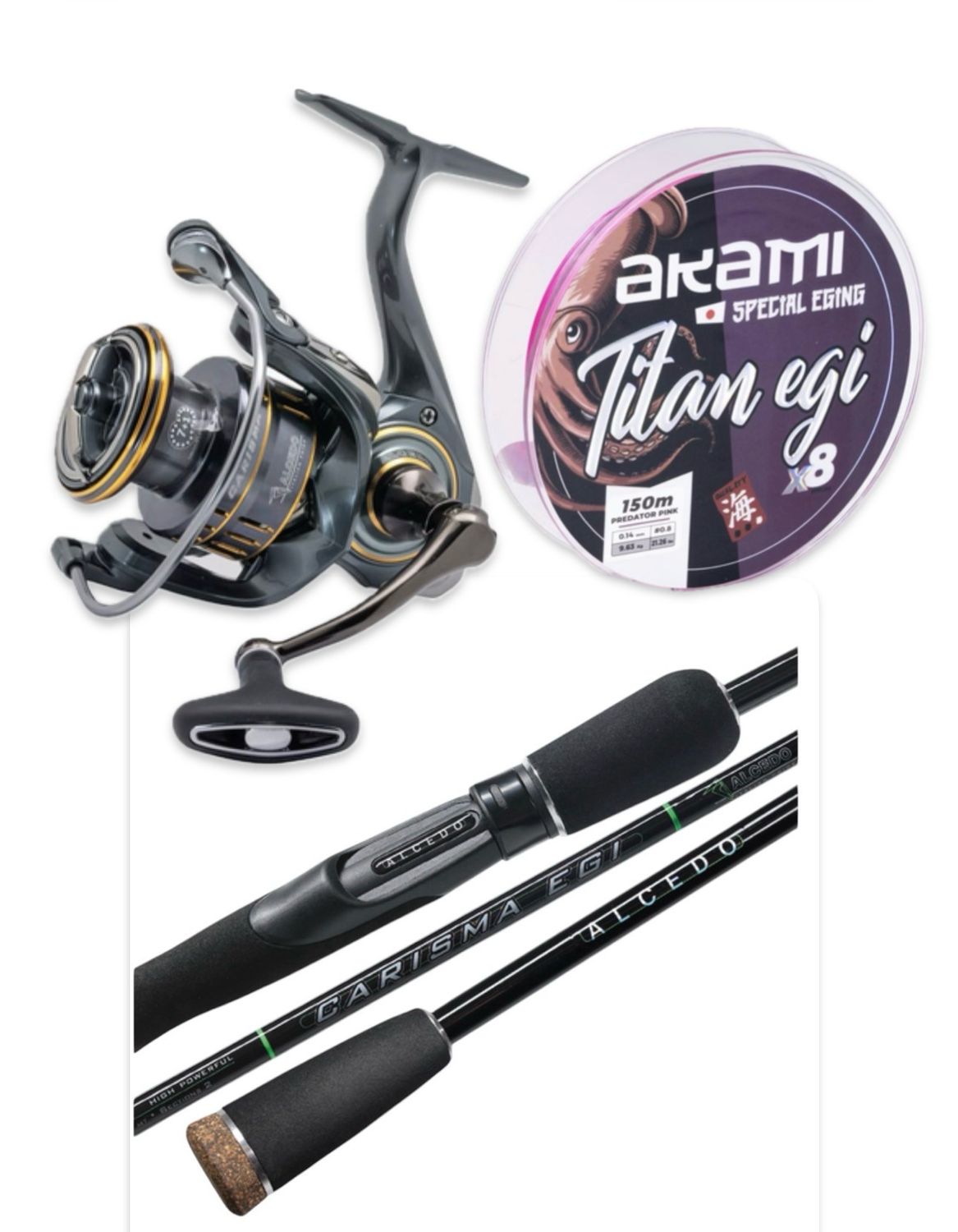 Combo Eging: Alcedo Carisma Egi 2.50m - Egi #2-3.5 + Alcedo Carisma 3000 + Titan Egi X8 Pink 150m - 0.14mm Combo Eging: Alcedo Carisma Egi 2.50m - Egi #2-3.5 + Alcedo Carisma 3000 + Titan Egi X8 Pink 150m - 0.14mm
