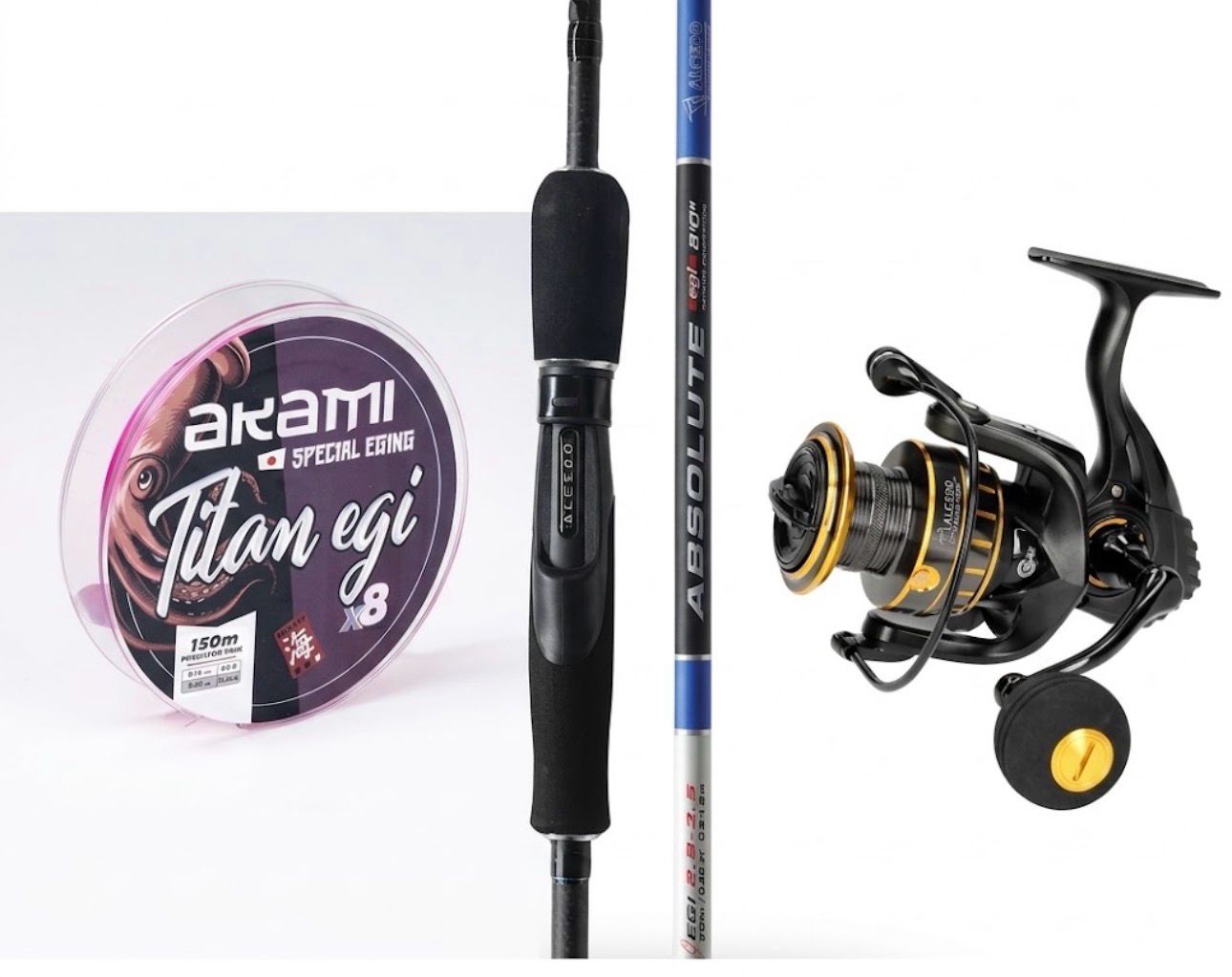 Combo Eging: Alcedo Absolute Egi 2.56m Egi #2.5-3.5 + Alcedo Black Run 3000 + Akami Titan Egi X8 Pink 150m 0.14mm