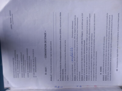 MAFOUMBA JEAN. Document de Covention de stage  ( en possession)