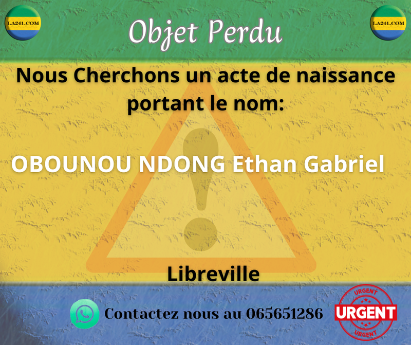 OBOUNOU NDONG Ethan Grabiel (Acte de naissance en recherche)