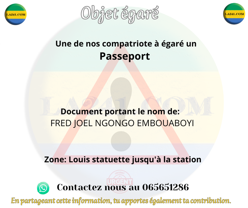 FRED JOEL NGONGO EMBOUABOYI ​( Passeport recherchée )