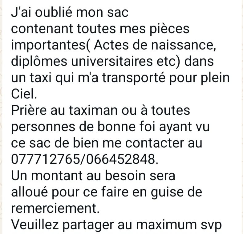 MABICKA MABICKA JOSPIN ( Sac contenant la CNI et d'autres pièces importantes)