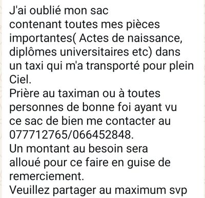 MABICKA MABICKA JOSPIN ( Sac contenant la CNI et d&#39;autres pièces importantes)