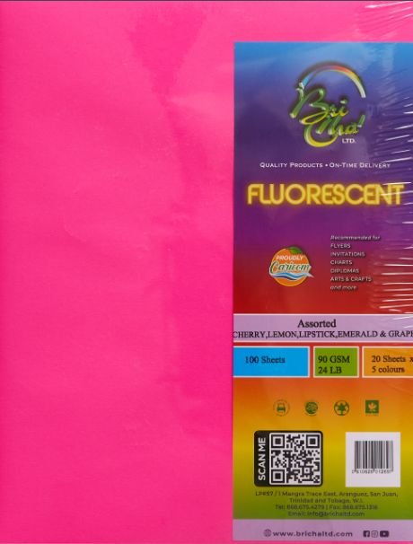 Fluorescent Bristol Board - 8.5" x 11" (50 Sheets assorted colours)