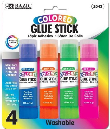 Coloured Glue Stick in Pk- (Washable)