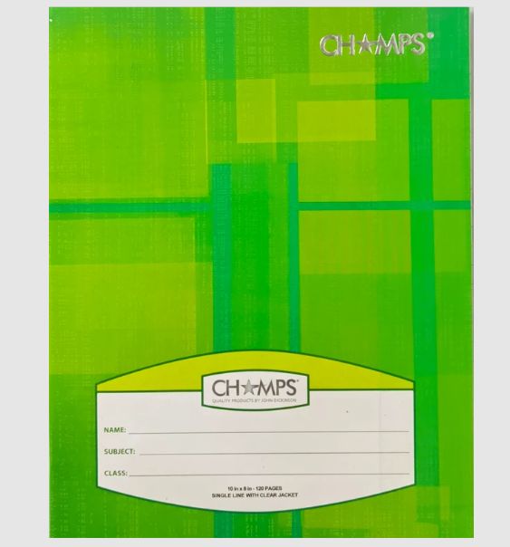 Notebook- Champs 6pack with Clear Jacket 120pg (8" X 10")