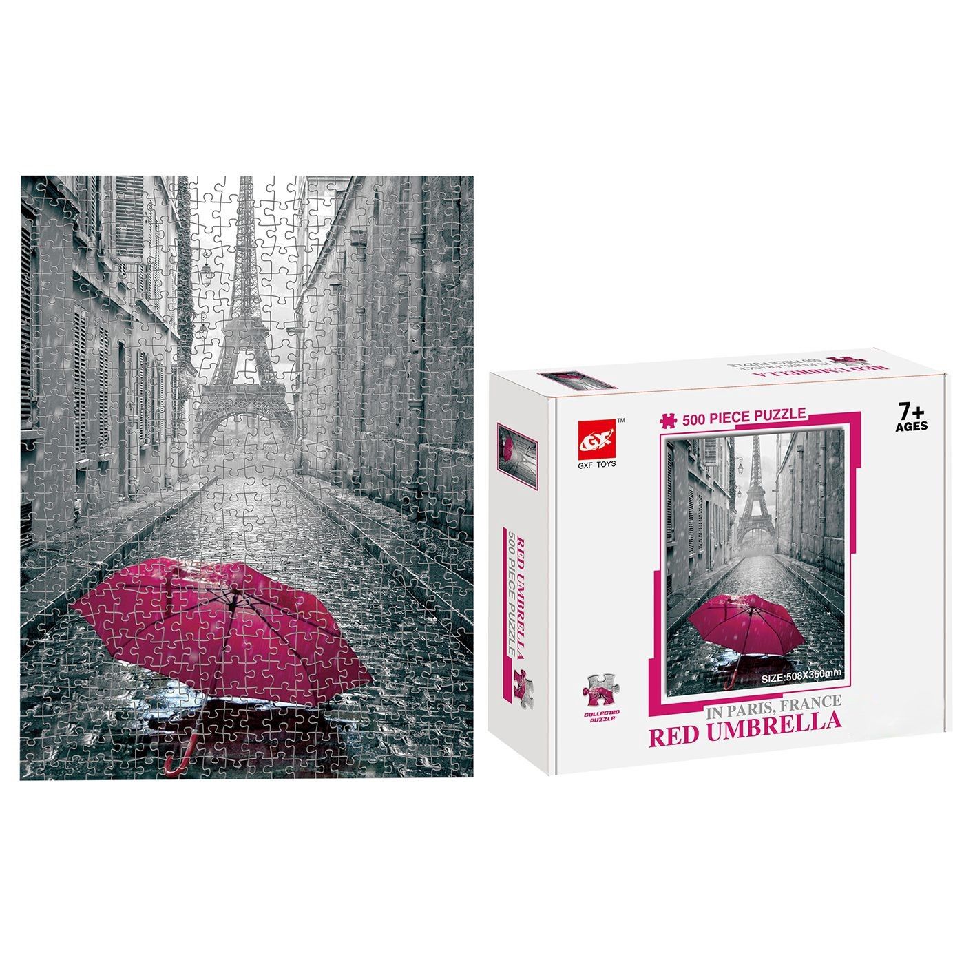 Jigsaw Puzzle- 500pcs- Red Umbrella / Eiffel Tower