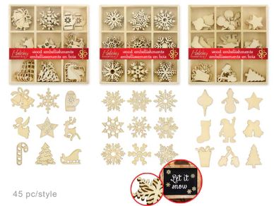 Wooden Embellishments in Box (45 pcs)