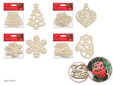 Laser-Cut Wooden Shapes (4 pcs)