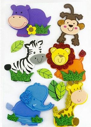 Foam Shaped Stickers- 3D Jungle Animals
