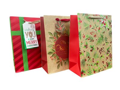 Christmas Gift Bag - Merry Christmas Kraft (Medium)