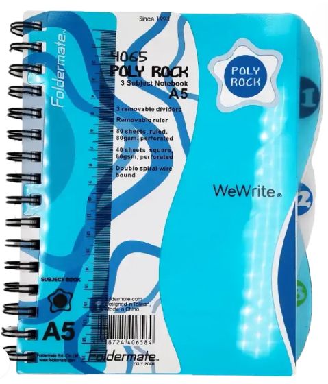 Poly Rock- 3 Subject Notebook A5 (Blue)