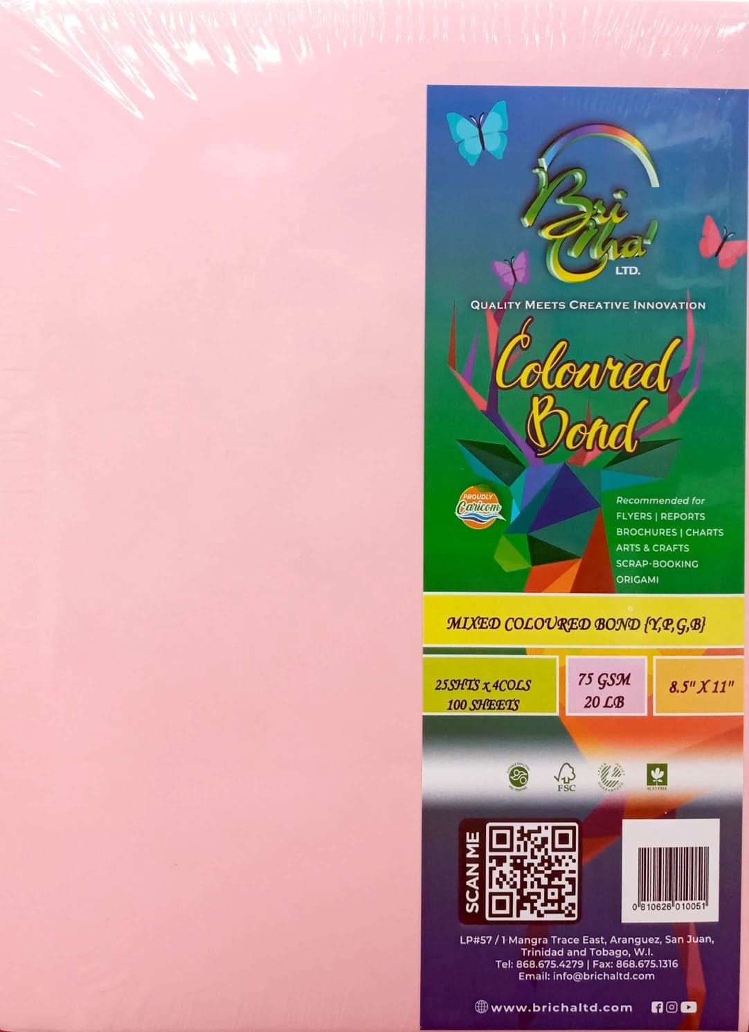 Coloured Paper- 8.5"x 11" (100 sheets assorted colours )